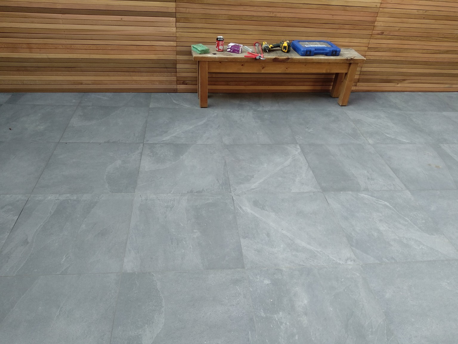 Finished exterior porcelain garden terrace