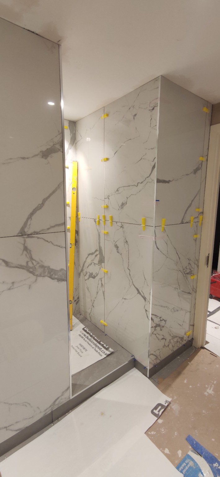 Marble porcelain shower installation detail
